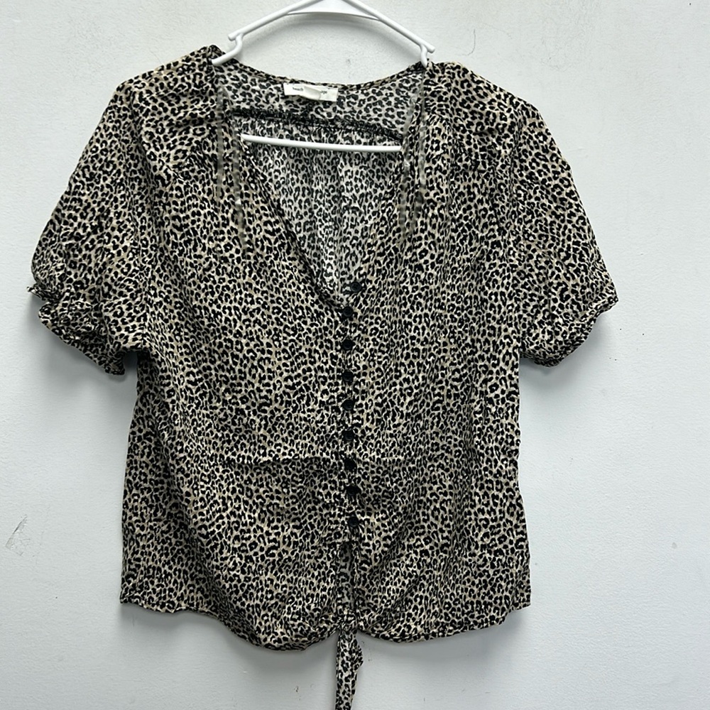 BeachLunchLounge animal print short sleeve tie top
